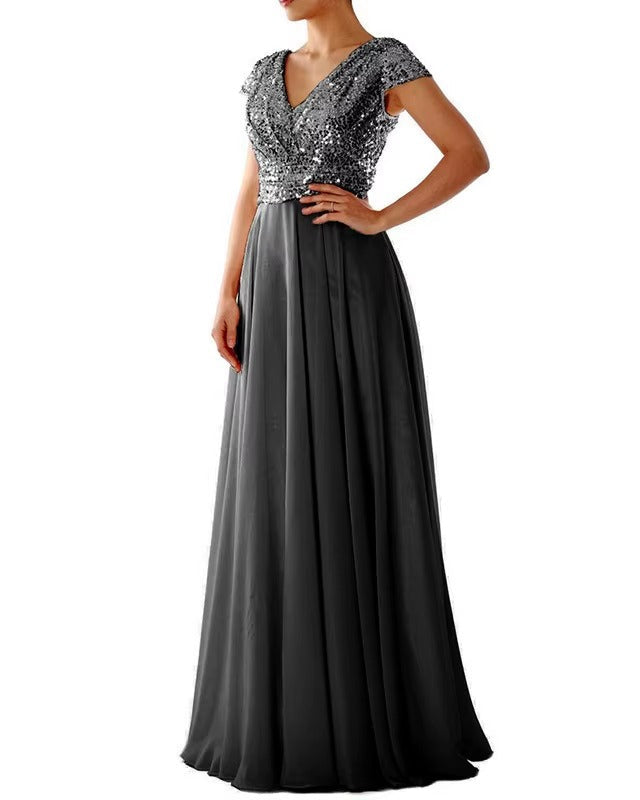 VESTIDO LARGO TOP LENTEJUELAS MAS GASA
