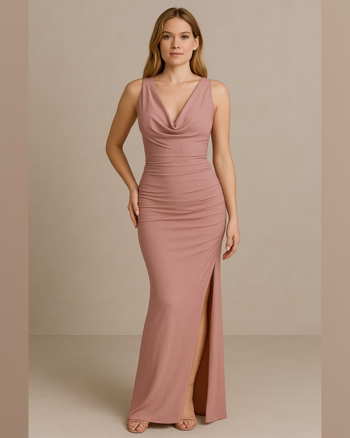 VESTIDO LARGO RECTO CUELLO BUCHE