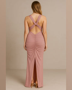VESTIDO LARGO RECTO CUELLO BUCHE
