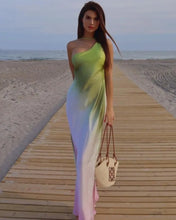 Cargar imagen en el visor de la galería, VESTIDO GASA UN HOMBRO DEGRADE
