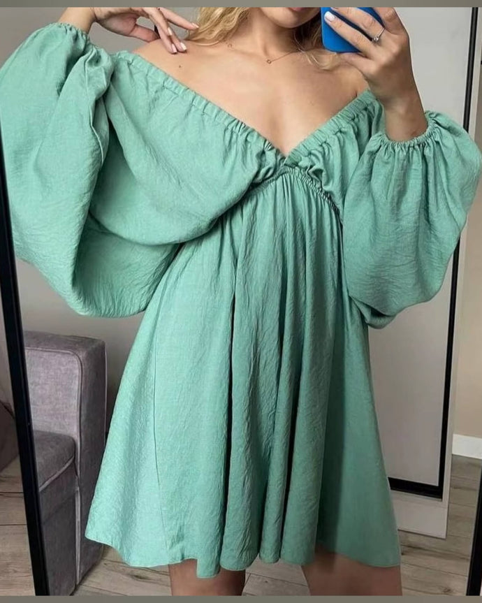 VESTIDO SUELTO MANGA LARGA ESCOTE EN V