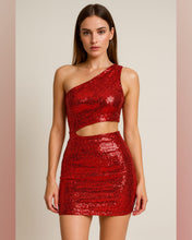 Cargar imagen en el visor de la galería, VESTIDO CUT OUT UN HORMBRO LENTEJUELA
