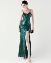 Cargar imagen en el visor de la galería, VESTIDO LARGO LENTEJUELAS DISEÑO TOP CORSET ESCOTE
