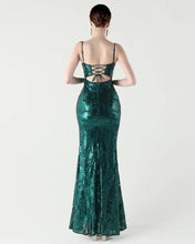 Cargar imagen en el visor de la galería, VESTIDO LARGO LENTEJUELAS DISEÑO TOP CORSET ESCOTE
