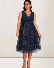 Cargar imagen en el visor de la galería, VESTIDO FALDA TUL CON BRILLO PLUS SIZE (TALLE GRANDE)
