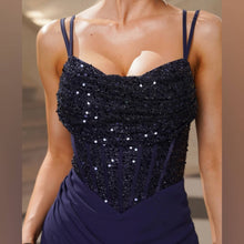 Cargar imagen en el visor de la galería, VESTIDO LARGO TOP CORSET LENTEJ MAS LISO CON FRUNCE
