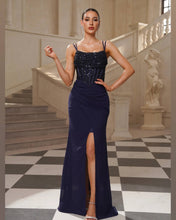 Cargar imagen en el visor de la galería, VESTIDO LARGO TOP CORSET LENTEJ MAS LISO CON FRUNCE
