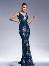 Cargar imagen en el visor de la galería, VESTIDO LARGO LENTEJUELA FLORES
