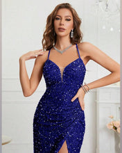 Cargar imagen en el visor de la galería, VESTIDO LARGO LENTEJUELAS CON TAJO TALLE GRANDE
