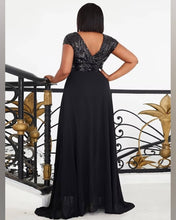 Cargar imagen en el visor de la galería, VESTIDO LARGO TOP LENTEJUELAS MAS LISO TALLE GRANDE
