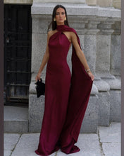 Cargar imagen en el visor de la galería, VESTIDO LARGO SATEN CON CUELLO
