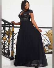 Cargar imagen en el visor de la galería, VESTIDO LARGO TOP LENTEJUELAS MAS LISO TALLE GRANDE
