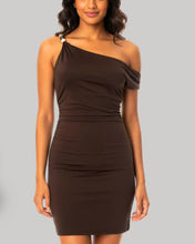 Cargar imagen en el visor de la galería, VESTIDO HOMBRO CAIDO Y APLIQUE
