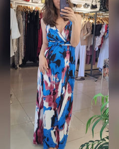 VESTIDO LARGO ESTAMPADO ESCOTE CRUZADO *** SALE ***