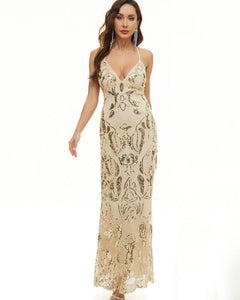 VESTIDO LARGO LENTEJUELAS FORMAS ESPALDA ABIERTA