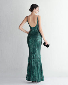 VESTIDO LARGO LENTEJUELA DISEÑO ESCOTE TUL