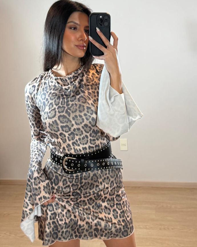 VESTIDO MANGA LARGA PRINT ESPALDA ABIERTA