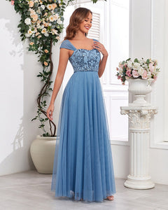 VESTIDO LARGO TOP TUL BORDADO MAS LISO BRETEL ANCHO