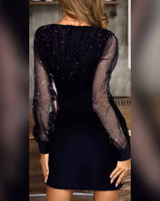 Cargar imagen en el visor de la galería, VESTIDO TUBO MANGA LARGA TUL BRILLOS
