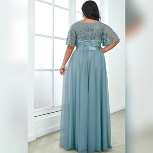 VESTIDO LARGO TOP TUL BORDADO MAS LISO TALLE GRANDE