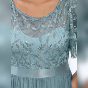 VESTIDO LARGO TOP TUL BORDADO MAS LISO TALLE GRANDE
