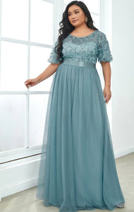 VESTIDO LARGO TOP TUL BORDADO MAS LISO TALLE GRANDE