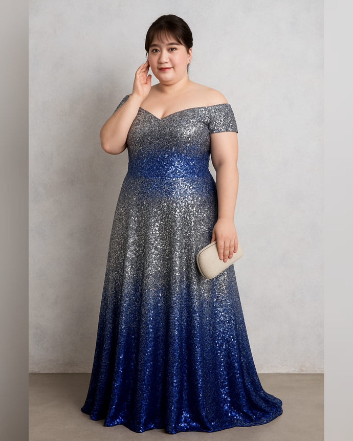 VESTIDO LARGO LENTEJUELA DEGRADE TALLES GRANDES