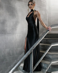 VESTIDO LARGO SEDA CON CUELLO