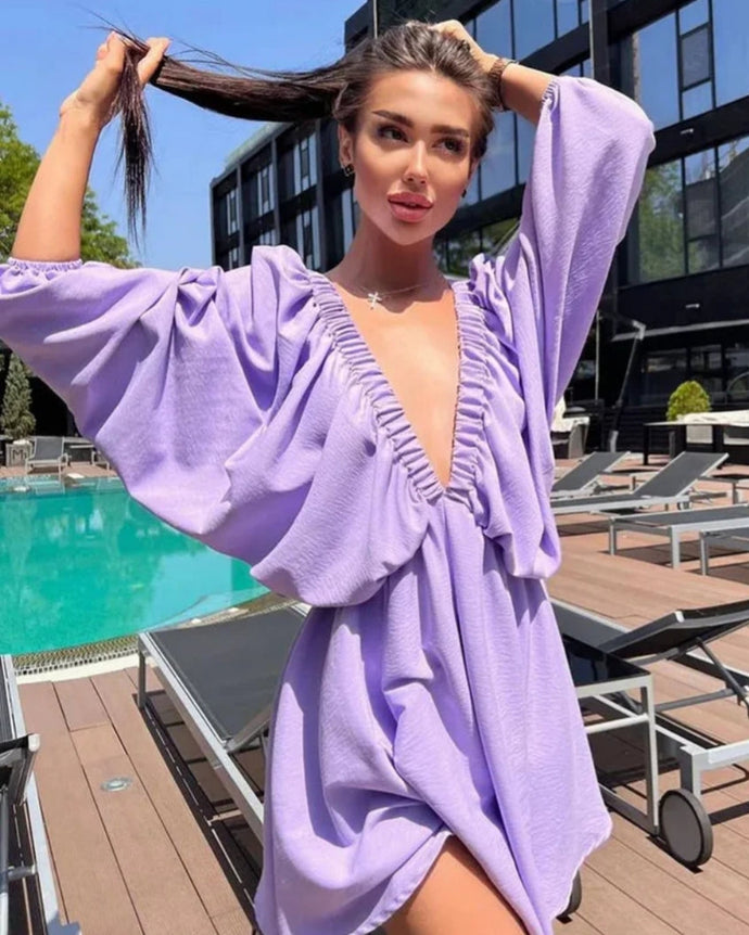 VESTIDO SUELTO MANGA LARGA ESCOTE EN V