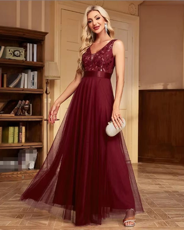 VESTIDO LARGO TUL BORDADO MAS TUL CON CINTO