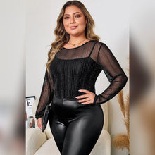 Cargar imagen en el visor de la galería, BLUSA TUL LINEAS BRILLO TALLE GRANDE
