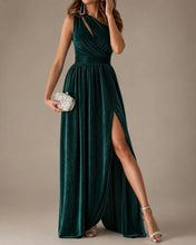 Cargar imagen en el visor de la galería, VESTIDO LARGO VELVET 1 HOMBRO DOBLE C/TAJO
