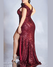 Cargar imagen en el visor de la galería, VESTIDO LARGO LENTEJUELAS ESCOTE V TALLES GRANDES
